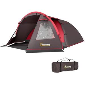Outsunny Tenda Campeggio a Tunnel per 2-4 Persone con 2 Stanze, Tenda Famigliare da Trekking Pesca Impermeabile 3000mm con Fondo Rinforzato, Doppie Porte, Borsa di Trasporto, 360x250x130 cm, Grigio