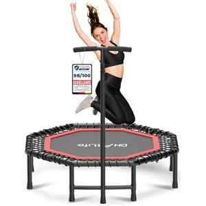 DH FitLife Trampolino Fitness Indoor Pieghevole senza Installazione | Trampolino Ø121 cm 48 Pollici | Portata 150 kg | Maniglia Regolabile a 3 Altezze | Stabile e Silenzioso