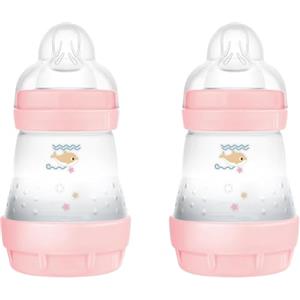 MAM Biberon Easy Start 160 ml (Set da 2), Kit da 2 biberon anticolica per allattamento misto che riduce le bolle d'aria e il rischio di coliche, Accessori neonati con tettarella misura 1, Rosa