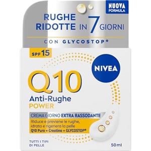NIVEA Q10 Anti-Rughe Power Crema Giorno Extra Rassodante SPF15 50 ml, Crema viso antirughe e idratante con Coenzima Q10, Creatina e Glycostop, Skincare ad assorbimento rapido per tutti i tipi di pelle