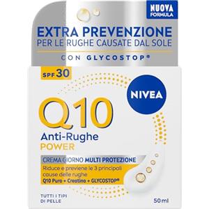 NIVEA Q10 Anti-Rughe Power Crema Giorno Multi Protezione SPF30 50 ml, Crema viso antirughe e idratante con Coenzima Q10, Creatina e Glycostop, Skincare ad assorbimento rapido per tutti i tipi di pelle