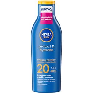 NIVEA SUN Protect & Hydrate SPF 20 200 ml, Crema solare 20 idratante 48h ad assorbimento rapido, Protezione solare 20 resistente all'acqua arricchita con Vitamina C e Acido Ialuronico