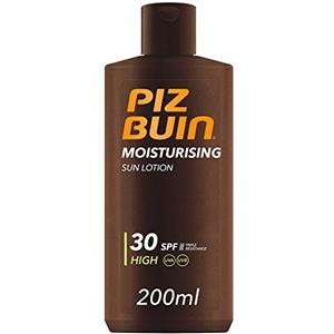 PIZ BUIN Moisturising Latte Solare SPF 30+, Crema solare 30 idratante, Protezione solare 30 con filtro solare UVA/UVB e Glicerina, Latte solare SPF 30 resistente all'acqua e al sudore, 200 ml