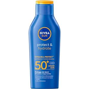 NIVEA SUN Protect & Hydrate SPF 50+ 400 ml, Crema solare 50+ idratante 48h ad assorbimento rapido, Protezione solare 50+ resistente all'acqua arricchita con Vitamina C e Acido Ialuronico