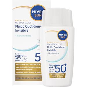 NIVEA SUN Fluido Quotidiano Invisibile SPF 50+ 40 ml, Crema viso SPF 50+ invisibile e opacizzante, Protezione solare viso ultra-leggera con Niacinamide, Non comedogenica, Tutti i tipi di pelle