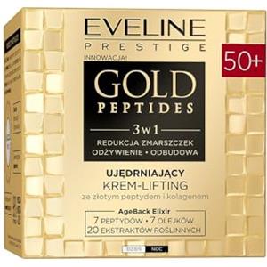 Eveline Cosmetics Gold Peptides Crema lifting rassodante 50+ con peptidi d'oro e tri-collagene - soluzione anti-invecchiamento per pelle matura - cura giorno e notte, 50 ml