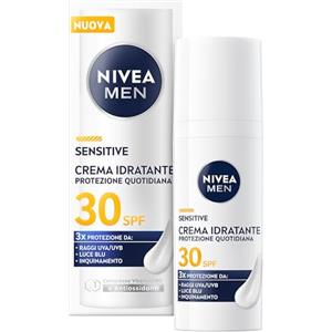 NIVEA MEN Sensitive Crema Idratante Viso Uomo Protezione Quotidiana SPF 30 50 ml, Crema viso uomo per pelli sensibili con Complesso VitaminPRO, Protegge da raggi UVA/UVB, luce blu e inquinamento