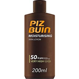 PIZ BUIN Moisturising Latte Solare SPF 50+, Crema solare 50+ idratante, Protezione solare 50+ con filtro solare UVA/UVB e Glicerina, Latte solare SPF 50+ resistente all'acqua e al sudore, 200 ml