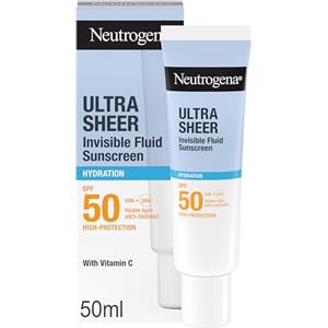 Neutrogena Ultra Sheer Fluido Invisibile Protezione Solare Idratante SPF 50 50 ml, Crema solare viso leggera, Crema viso SPF 50 per pelli normali o secche e sensibili, Senza profumo, Non comedogenica