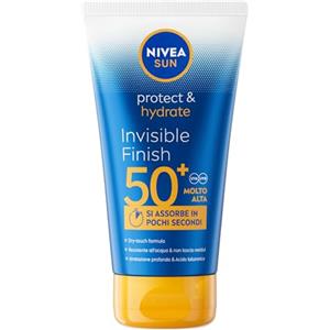 NIVEA SUN Protect & Hydrate Invisible Finish SPF 50+ 150 ml, Crema solare 50+ ad assorbimento rapido e dal finish invisibile, Protezione solare 50+ resistente all'acqua con Acido Ialuronico idratante