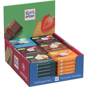 RITTER SPORT Espositore da Banco Colourful Variety, 36 Tavolette di Cioccolato 8 Gusti - Latte, Caramello, Cornflakes, Gianduia, Biscotto, Marzapane, Nocciole, Yogurt, 36 x 16,67g