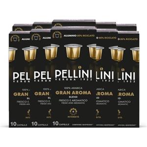 Pellini Gran Aroma 100% Arabica, 100 Capsule in Alluminio Compatibili Nespresso, Caffè 100% Arabica delicato con Note Floreali e di Amaretto, 10 Confezioni da 10 Capsule