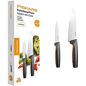 Fiskars Set di coltelli da cucina, 2 pezzi, Functional Form, Inclusi Coltello da cucina (grande), Coltello per verdura, Acciaio inox giapponese/Plastica, 1057557