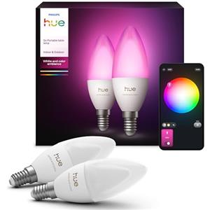 Philips Hue White and Color Ambiance, Lampadina Smart LED, Attacco E14, Luce Bianca o Colorata, 4W, confezione da 2