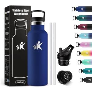 KollyKolla Borraccia Termica Bambini 500ml, Borraccia con Cannuccia, senza BPA, Borraccia Acciaio Inox, Facile Pulizia, a Prova di Perdite, Borracce Ufficio, Scuola, Campeggio, Palestra, Viaggio