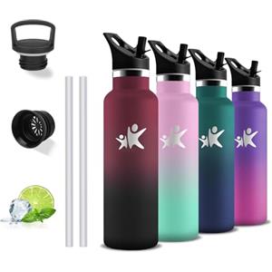 Grsta Borraccia Termica, 500ml Borraccia Bambini, Senza BPA, Borracce con Cannuccia, Senza Perdite, Bottiglia Acciaio Inox, Doble Aislamiento, Borracce per Viaggio, Uffici, Campeggio