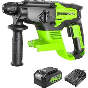 Greenworks Tools, Trapano a percussione (Li-Ion 24V 10000 giri/min velocità max 2 joule coppia funzione 4in1 con sicurezza e arresto rotazione con batt. 4Ah e carica),verde grigio nero