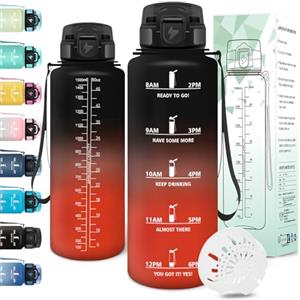 Motswedi Borraccia 1,5 litri, a Prova di Perdite, Borraccia Motivazionale, Riutilizzabile, Bottiglia Acqua, Senza BPA, Borracce, per Palestra, Ufficio, Sport, Ciclismo, Running, Nero Rosso