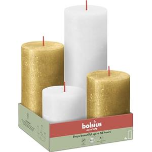 Bolsius - Rustic 4 packs - Oro e Bianco - Confezione da 4 - Candele decorative per la casa - Realizzate con cera vegetale naturale - Senza olio di palma - Non profumate