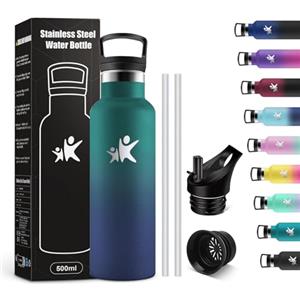 KollyKolla Borraccia Termica Bambini 500ml, Borraccia con Cannuccia, senza BPA, Borraccia Acciaio Inox, Facile Pulizia, a Prova di Perdite, Borracce Ufficio, Scuola, Campeggio, Palestra, Viaggio