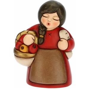 THUN - Presepe 2022 - Statuina Presepe Donna al Mercato in Ceramica Decorata a Mano, Versione Vestito Rosso - Linea Presepe Classico - 5,8x5x8 cm h