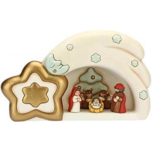 THUN - Mini Presepe Classico 2019 con Capanna Grande a Stella Cometa - Ceramica - 20x10x18 cm