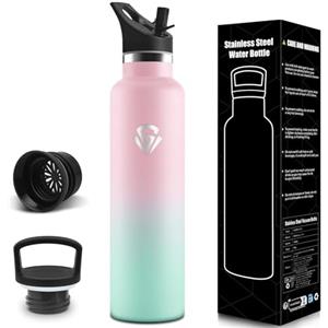 Motswedi Borraccia Termica, 1L Senza BPA, Borracce Termiche, Bottiglia Acqua Con Cannuccia e 2 Coperchi, Borraccia Acciaio Inox, 18/8 Acciaio Inossidabile, Borracce per Palestra- Rosachiaro&verdechiaro
