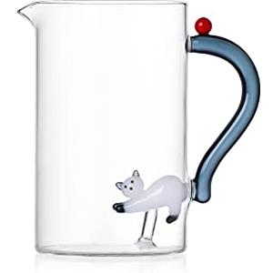 Ichendorf Milano Brocca Gatto, Bianco con Coda Grigia, Collezione Tabby Cat, 150 cl, Vetro Borosilicato, Fatto a Mano