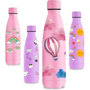 Vikastar Borraccia Termica, 500ml senza BPA, Thermos per Bevande Calde, a Prova di Perdite, Borraccia Bambini, Acciaio Inox per Scuola, Sport, Palestra, Ciclismo, Rosa-Palloncini