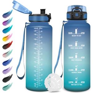 KollyKolla Borraccia Motivazionale 1,5L, Borraccia Sportiva con Filtro, a Prova di Perdite, Facile Pulizia, Bottiglia Acqua con Indicatore del Tempo per Adulto, Bottiglia Acqua per Lavoro, Ciclismo, Corsa