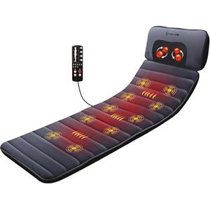 Comfier Materasso Massaggiante - Tappetino Massaggiante con Calore per Tutto il Corpo con Shiatsu Massaggiatore Collo Staccabile, Sedile Massaggiante con 10 Motori Vibranti e 4 Cuscinetti Riscaldanti