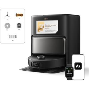 Mova V50 Ultra Complete Robot Aspirapolvere e Lavapavimenti, Potenza di Aspirazione da 24.000 Pa, con Svuotamento Automatico, Lavaggio Termico con Sistema Aoppia Soluzione, Sistema StepMaster, Nero