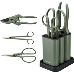 Fiskars Set di Potatura, 3 Pezzi, Cura delle Piante, Cesoie per Piante con Supporto, Forbici per Piante e Fiori, Acciaio Inox/Plastica, Verde Scuro/Nero, 1075317
