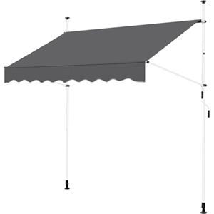 Yaheetech Tenda da Sole per Balcone Esterno Veranda a Bracci Estensibili con Manovella Regolabile Telo Avvolgibile Retrattile Resistente ai Raggi UV Telaio Telescopico Senza Forare 250 x 120 cm Grigio