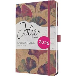 SIGEL J6809 Agenda settimanale Jolie 2026-1 anno - circa A5 - Sunlight Ginkgo - 2 pagine = 1 settimana - copertina rigida - 80 g/m² - rosa/viola/verde chiaro - 174 p. - certificazione FSC