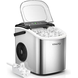 VINATO Macchina per il Ghiaccio, Macchina per il Ghiaccio 12kg/24h, 9 Cubetti di Ghiaccio in soli 6-8 Minuti, Macchina ghiaccio casa Portatile per Cucina, Bar, Campeggio