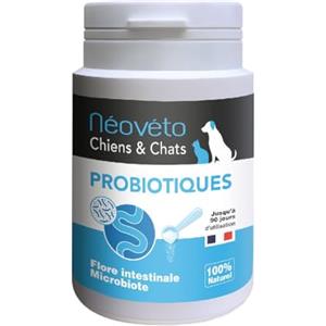 Néovéto PROBIOTICI, Néovéto PROBIOTIQUES, Pro e prebiotici per cani e gatti, 54g, 90 cucchiai, Principi attivi approvati dai servizi veterinari francesi
