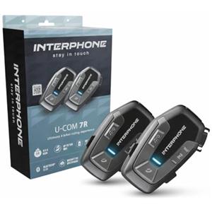 INTERPHONE U-Com 7R - Doppio - Interfono Moto Bluetooth 5.2 Rimovibile e Batteria Integrata 15 ore Autonomia, 4 Moto 1 Km, Compatibile TFT e GPS, Impermeabile, Speaker 32mm, per tutti i Caschi