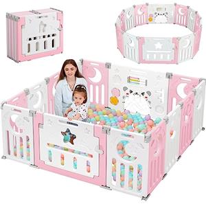 Dripex Box Bambini 150×150 cm, Recinto per Bambini Pieghevole, Box Neonato in Forma Adattabile, Recinto Neonato in Plastica, Rosa