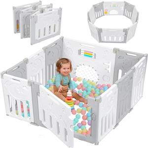 Dripex Box Bambini 113×113 cm, Recinto per Bambini Pieghevole, Box Neonato in Forma Adattabile, Recinto Neonato in Plastica, Grigio