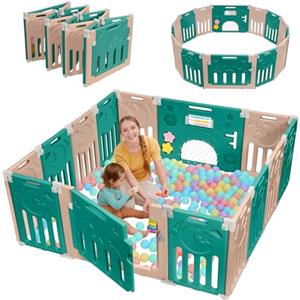 Dripex Box Bambini 150×150 cm, Recinto per Bambini Pieghevole, Box Neonato in Forma Adattabile, Recinto Neonato in Plastica, Marrone e Verde