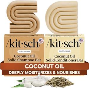 Kitsch Set shampoo e balsamo all'olio di cocco, shampoo e balsamo per capelli secchi e danneggiati, barrette solide idratanti per capelli ricci, ricci e colorati - Made in USA