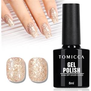 TOMICCA Smalto in gel per unghie Glitter Hellgold, UV/LED, per manicure fai da te, ideale per saloni di nail art, 8 ml