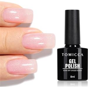 TOMICCA - Smalto gel UV per unghie, rosa latte glitterato, 8 ml, smalto per lampada UV o LED, per manicure