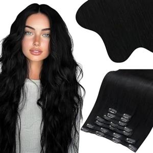 Moresoo Extension Capelli Veri Clip 150g Nero Jet Remy Umani #1 55 cm 7pz