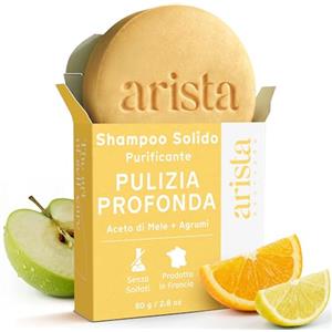 Arista ayurveda Arista Shampoo Solido Capelli Grassi, Shampoo Purificante, Rimuove Residui di Prodotti e Depositi Minerali dell'Acqua Dura, Ridona Lucentezza, Vegano e Senza Solfati (80 g)
