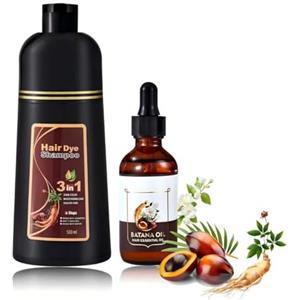 O'RMEAS Shampoo Colorante Marrone, 500ml Shampoo Colorante Istantaneo + 50ml Olio per Capelli, Set Completo Colorazione Duratura e Cura dei Capelli per Uomo e Donna