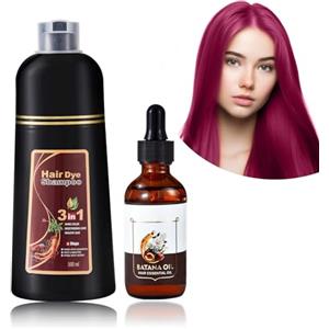 O'RMEAS Wine Red Hair Dye Shampoo, colore vinaccia, 500 ml, shampoo istantaneo per capelli + 50 ml di olio per capelli, shampoo contro i capelli grigi