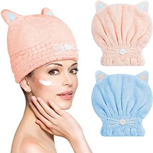 ACWOO Asciugamani Capelli a Turbante, 2 Pezzi Aciugamani in Microfibra, Cappuccio per Capelli Secchi Super Assorbente, Carino Asciugatura Rapida per Capelli Bagnati, Asciugamani da Doccia per Donne