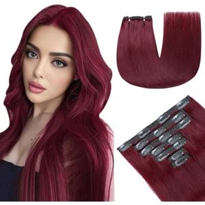 GUDOZO extension capelli veri Rosso vino 7pcs 50cm 120g Extension capelli veri biadesivo Extension clip capelli veri senza cuciture volume donna